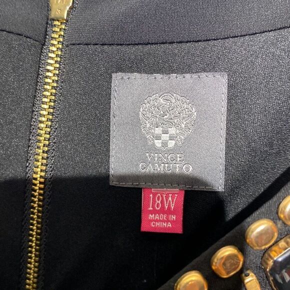 Vince Camuto Women's Black Embellished Neck Short Sleeve Shift Dress Sz 18W NWT - Picture 5 of 9